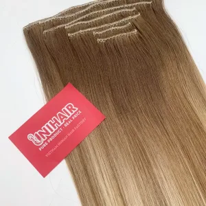 Alternative view of Clip in Hair Extensions with Ash Blonde Mix Platinum Blonde Ombre Color Straight Hair