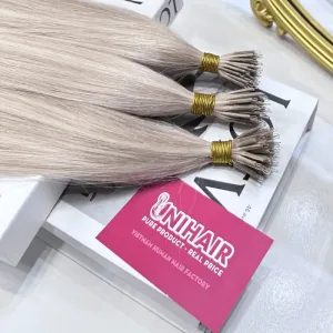 Alternative view of Nano Ring Hair Extensions With Viking Blonde Color Straight Hair
