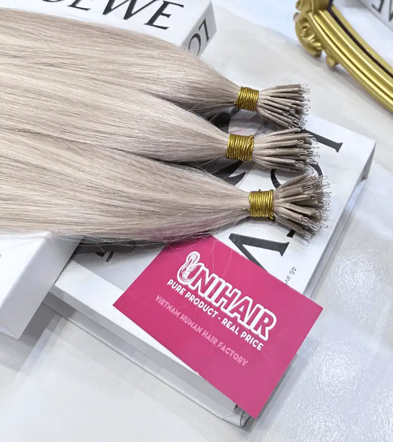 Nano Ring Hair Extensions With Viking Blonde Color Straight Hair