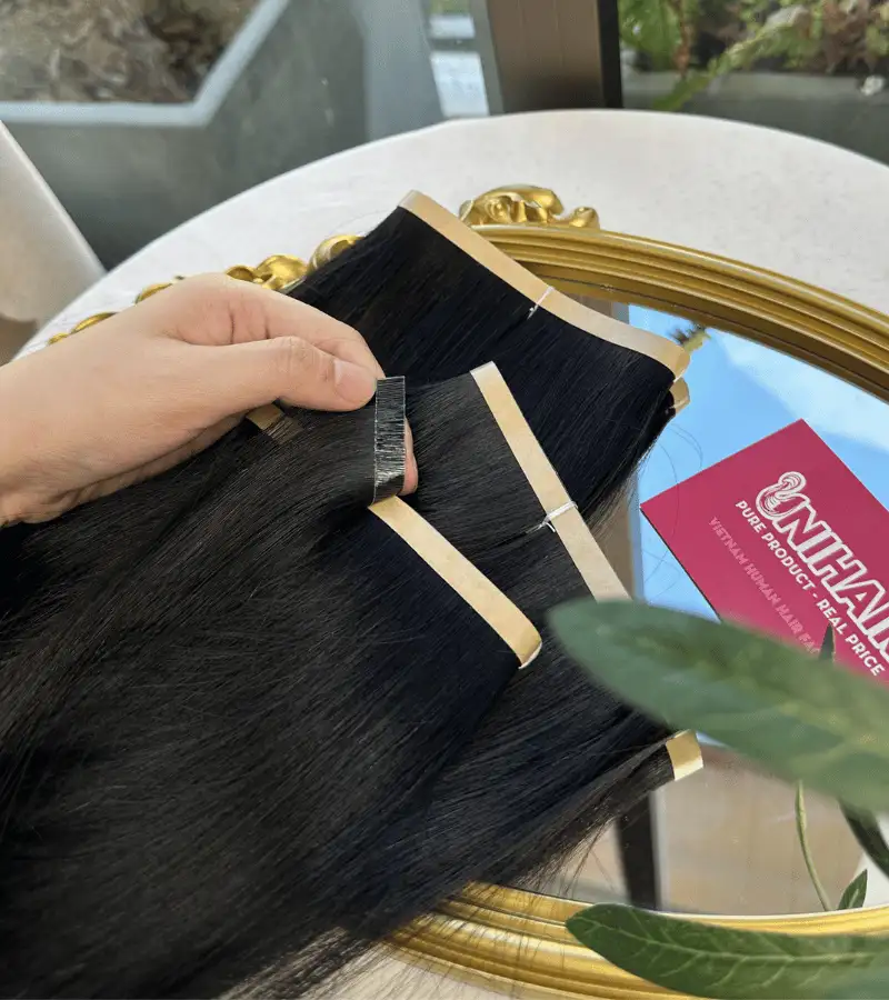 Long Tape In Hair Extensions with Natural Black Color Straight Hair