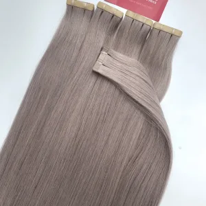 Alternative view of Normal Tape In Hair Extensions with Platinum Silver Color Straight Hair