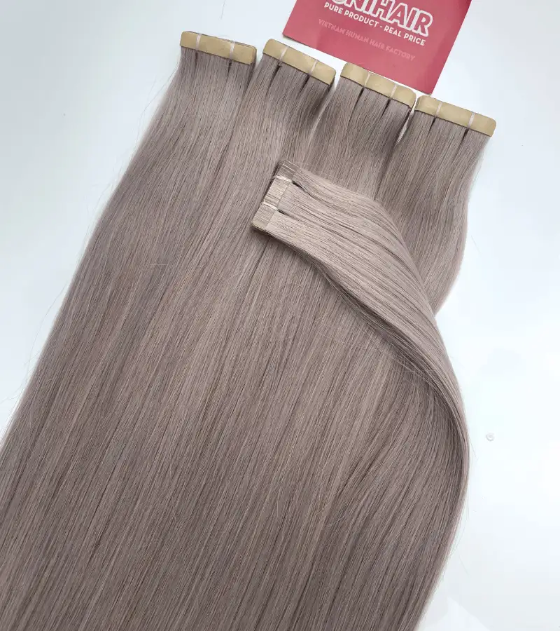 Normal Tape In Hair Extensions with Platinum Silver Color Straight Hair