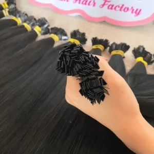 Alternative view of Flat Tip Hair Extensions with Natural Black Color Straight Hair