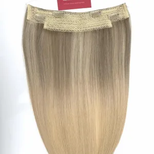 Alternative view of Halo Hair Extensions with Golden Blonde Mixed Color Straight Hair