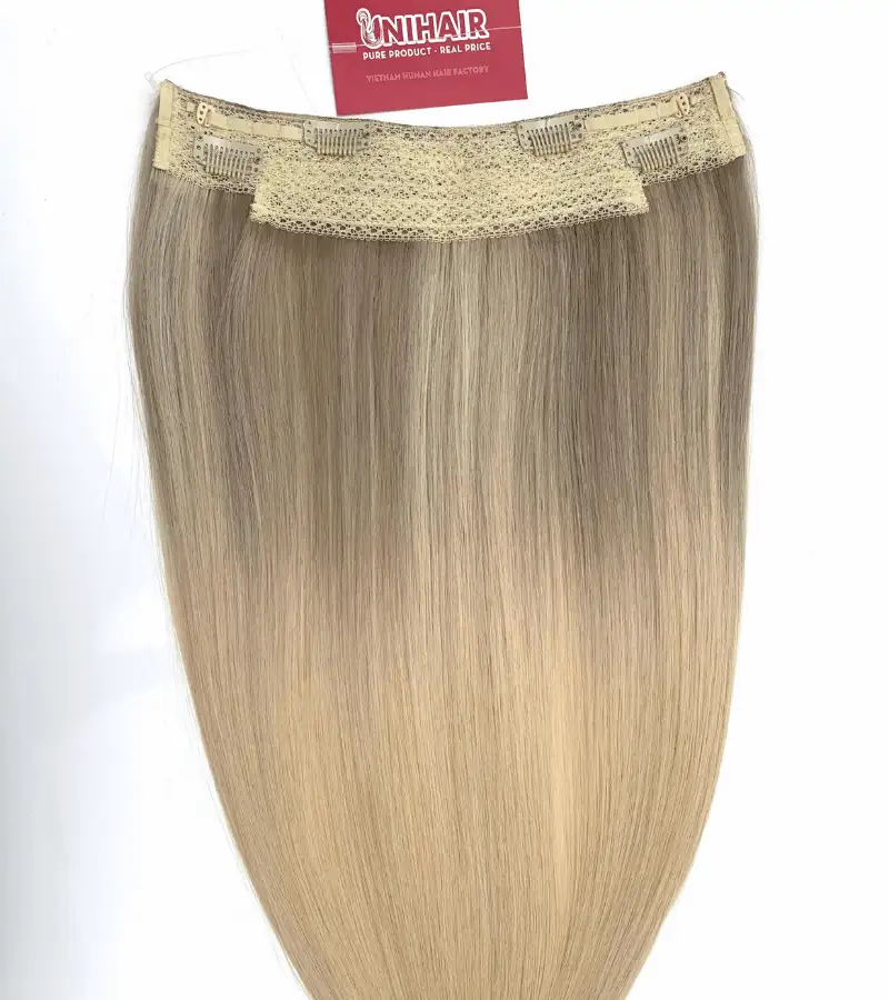 Halo Hair Extensions with Golden Blonde Mixed Color Straight Hair